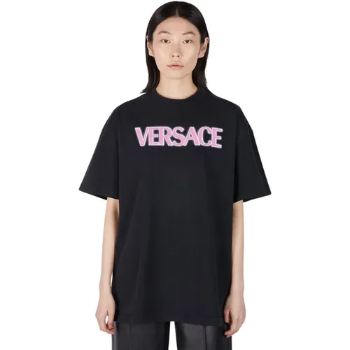 Auffälliges Logo Print T-Shirt , Damen, Größe: 2XS - Versace - Modalova