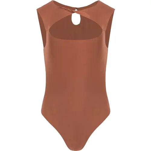 Chocolate Knotted Sleeveless Bodysuit , female, Sizes: M, S, XL, L, XS - Jaaf - Modalova