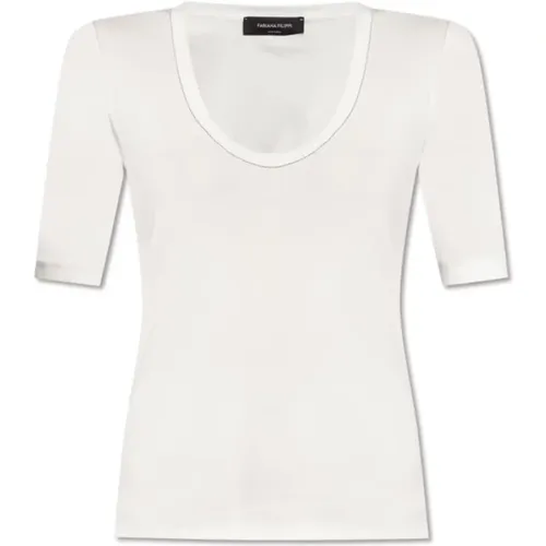 Ribbed Cotton T-shirt with Shiny Details , female, Sizes: S - Fabiana Filippi - Modalova