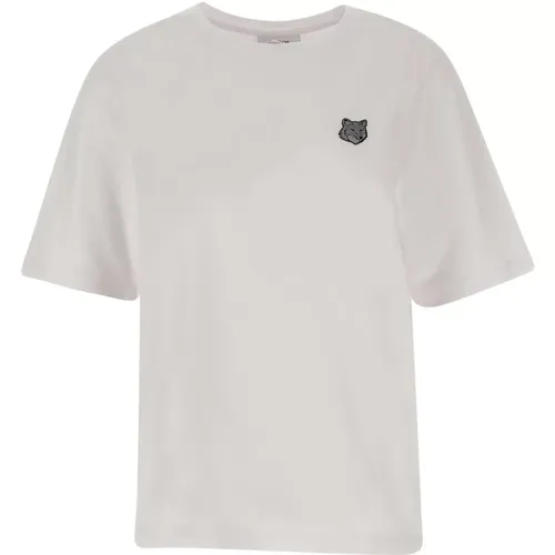 Weiße Baumwoll-T-Shirt mit Fox Logo - Maison Kitsuné - Modalova