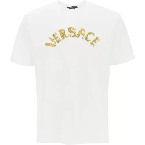 Seashell Baroque Besticktes T-Shirt , Herren, Größe: L - Versace - Modalova