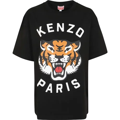 T-Shirt with Lucky Tiger Print , female, Sizes: L, M, S, 2XL, XL - Kenzo - Modalova