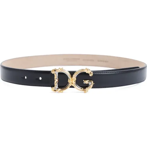 Leather Baroque Buckle Belt , female, Sizes: 85 CM - Dolce & Gabbana - Modalova