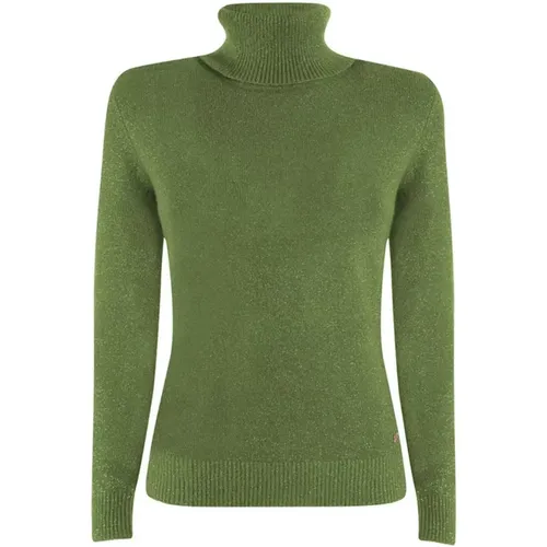 Grüner Viskose-Pullover mit Rollkragen , Damen, Größe: L - YES ZEE - Modalova