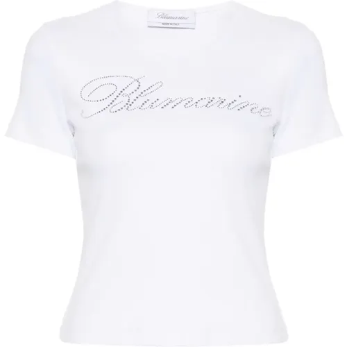 Rhinestone Logo Crew Neck T-shirt - Blumarine - Modalova