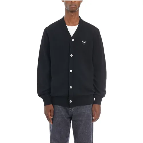 V-Ausschnitt Logo Cardigan Pullover , Herren, Größe: L - Comme des Garçons Play - Modalova