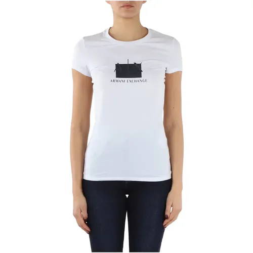 Slim Fit T-Shirt aus Stretch-Baumwolle mit Logo-Print - Armani Exchange - Modalova