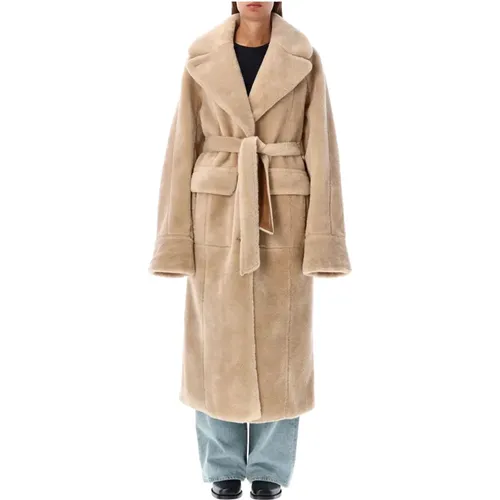 Reversible Shearling Long Coat Camel , female, Sizes: M, S - Urbancode - Modalova