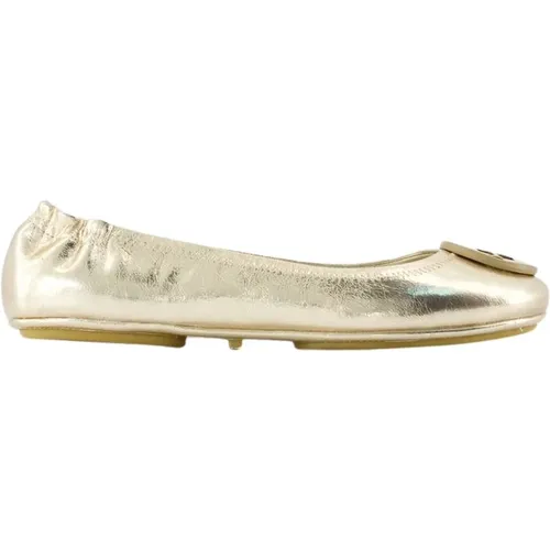 Goldene Lederballerinas - Schlupf Runde Zehe , Damen, Größe: 37 EU - TORY BURCH - Modalova