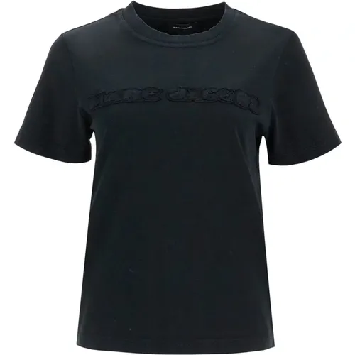 Logo Patch Rundhals Baumwoll T-shirt , Damen, Größe: L - Marc Jacobs - Modalova