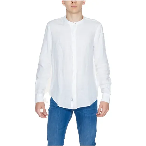 Weiße Leinenhemd mit Mandarin-Kragen , Herren, Größe: 2XL - Blauer - Modalova