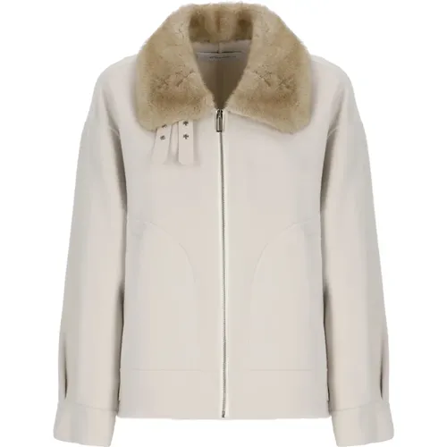 Ivory Wolljacke mit Kunstpelz , Damen, Größe: XS - Bully - Modalova