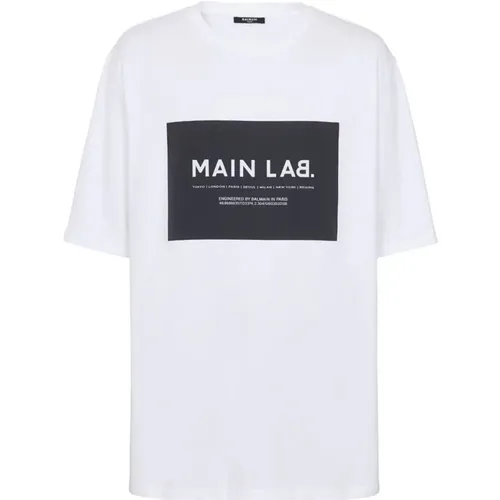 Baumwoll T-Shirt mit Slogan Patch , Herren, Größe: 2XL - Balmain - Modalova