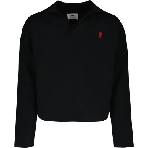 Classic Heart Logo Long Sleeve Polo , male, Sizes: L, S, M - Ami Paris - Modalova