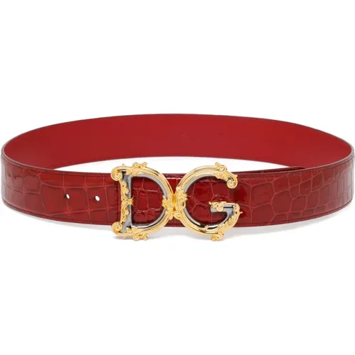 Burgundy Logo Baroque Belt , female, Sizes: 75 CM, 80 CM, 85 CM - Dolce & Gabbana - Modalova