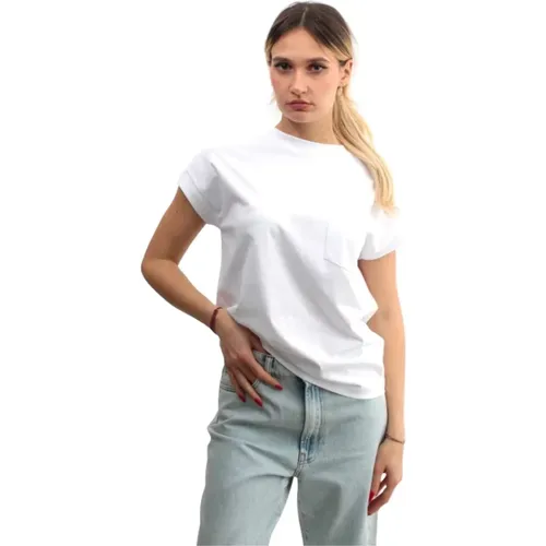 Weißes Baumwoll-T-Shirt mit Kurzen Ärmeln , Damen, Größe: L - Liviana Conti - Modalova