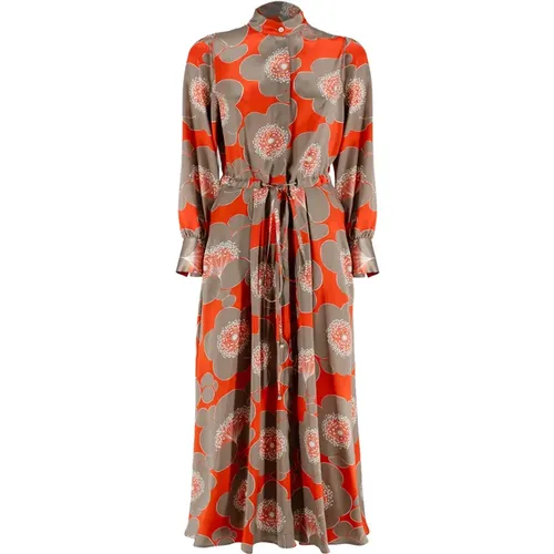 Silk Printed Dress with Mandarin Collar , female, Sizes: M, XS, S - Kiton - Modalova