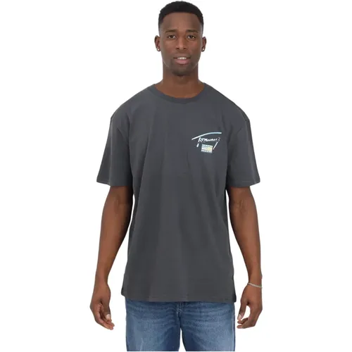 Herren Graues Baumwoll-T-Shirt mit Metallischem Logo , Herren, Größe: S - Tommy Jeans - Modalova