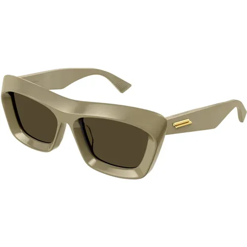 Braune Rechteckige Sonnenbrille Bv1283S 003 , Damen, Größe: 53 MM - Bottega Veneta - Modalova