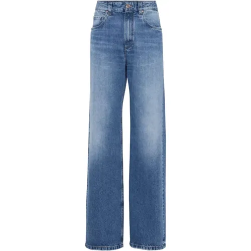 Blaue Wide-Leg Jeans mit Applikation - BRUNELLO CUCINELLI - Modalova