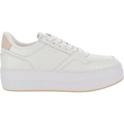 Leder-Sneakers Runde Spitze Schnürung Weiß , Damen, Größe: 38 1/2 EU - Hogan - Modalova