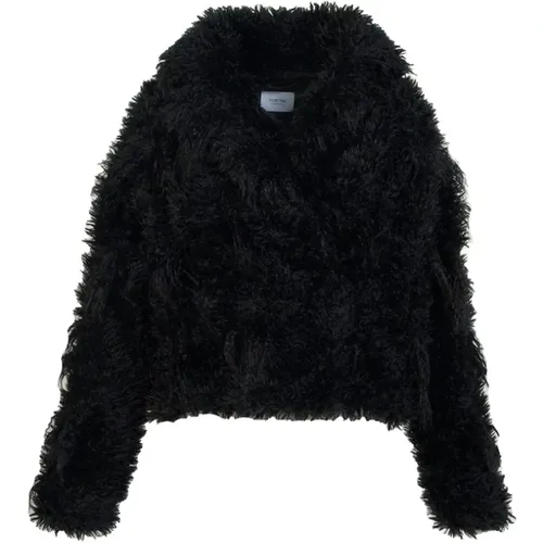 Kurze schwarze Jacke mit Kunstpelz Llama , Damen, Größe: L - Fortini - Modalova