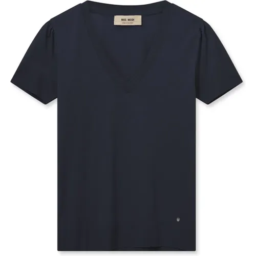 V-Neck Tee Top in Navy , female, Sizes: M, S, XS, XL - MOS MOSH - Modalova