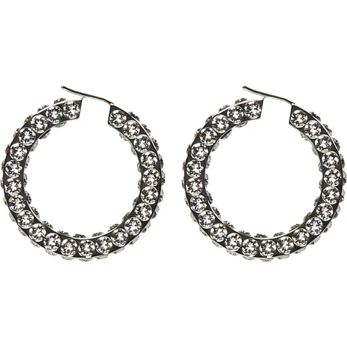 Silver Crystal Hoop Earrings , female, Sizes: ONE SIZE - Amina Muaddi - Modalova