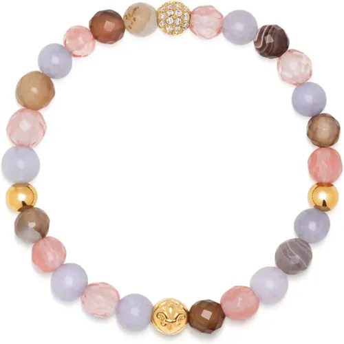 Women`s Wristband with Lace Agate, Crystal, Agate and Gold Bead , female, Sizes: XS, S, M - Nialaya - Modalova