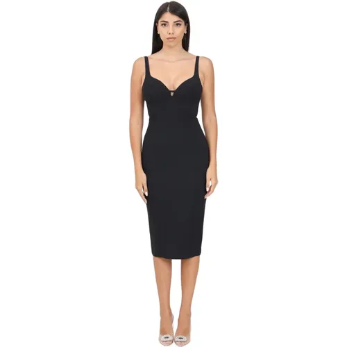 Schwarzes Midi-Kleid Cup-Cut Stretch-Crêpe , Damen, Größe: S - Elisabetta Franchi - Modalova