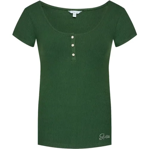 Grünes T-Shirt mit Strass-Logo - Guess - Modalova