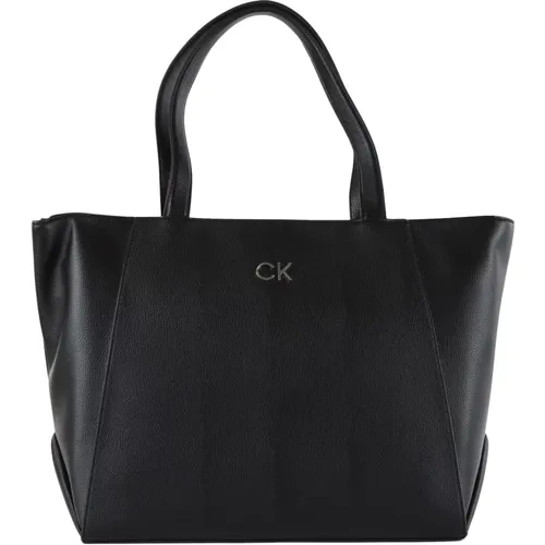 Eco-leather shopping bag with logo plate , female, Sizes: ONE SIZE - Calvin Klein - Modalova