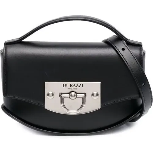 Schwarze Leder-Schultertasche mit Flip-Lock,Schwarze Leder Mini Swing Handtasche - Durazzi Milano - Modalova