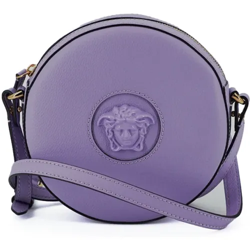 Calf Leather Round Disco Shoulder Bag , female, Sizes: ONE SIZE - Versace - Modalova