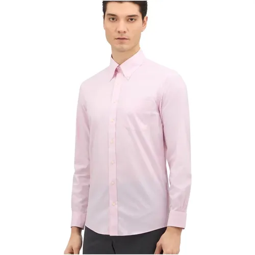 Hellrosa Slim Fit Non-Iron Stretch Baumwollhemd mit Button-Down-Kragen , Herren, Größe: M - Brooks Brothers - Modalova