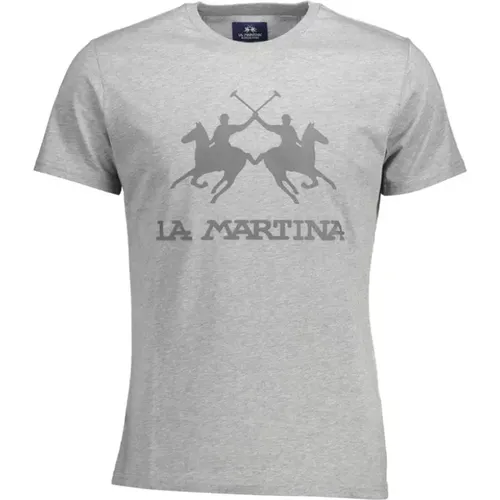 Graues Baumwoll T-Shirt, Kurzarm, Regular Fit, Rundhals, Druck, Logo , Herren, Größe: M - LA MARTINA - Modalova