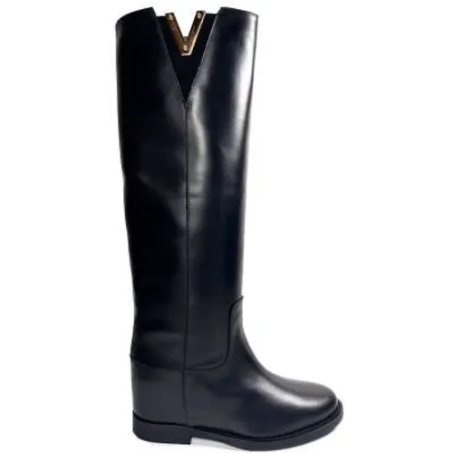 Leather Boot with Gold V Detail , female, Sizes: 5 UK, 3 UK, 4 UK, 5 1/2 UK, 4 1/2 UK, 6 UK - Via Roma 15 - Modalova