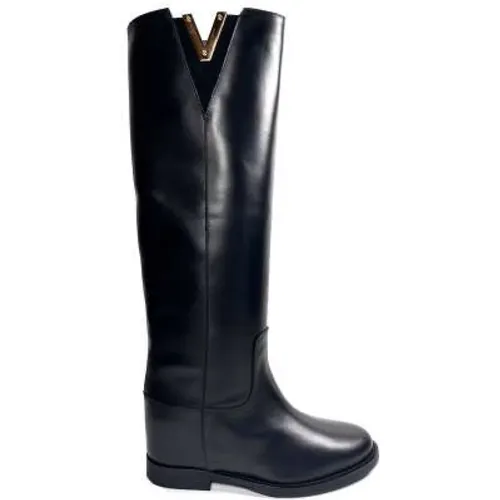 Leather Boot with Gold V Detail , female, Sizes: 5 UK, 3 UK, 5 1/2 UK - Via Roma 15 - Modalova
