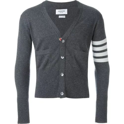 Grey 4-Bar Cashmere Cardigan Sweater , male, Sizes: XL, L - Thom Browne - Modalova