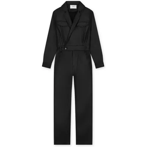 Flowy coated jumpsuit with cross over style , female, Sizes: L, XL, XS, M, S - Homage - Modalova