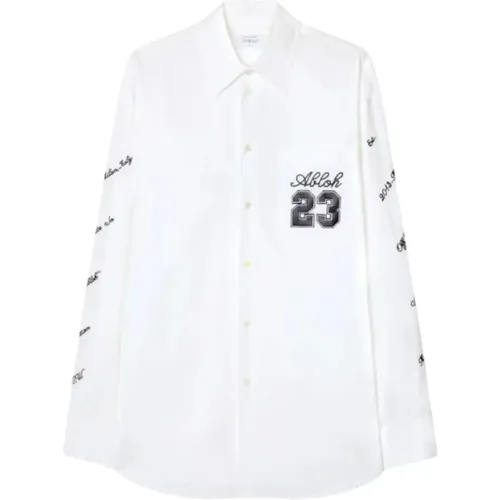 Off , Cotton Oversized Shirt with Embroidered Details , male, Sizes: M, S, L - Off White - Modalova