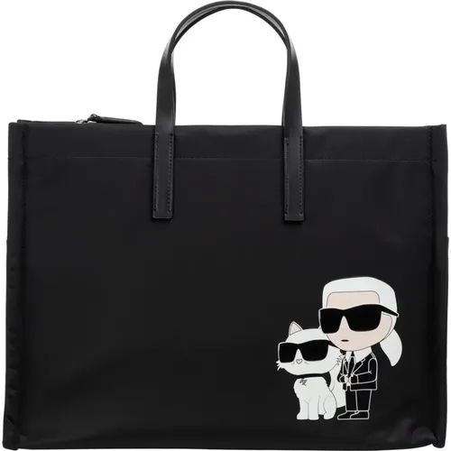 Gemusterte Tote Tasche mit verstellbarem Riemen , Damen, Größe: ONE Size - Karl Lagerfeld - Modalova