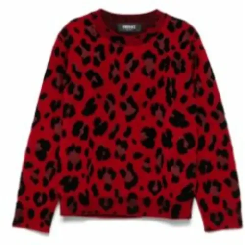 Leopard Jacquard Strickpullover Lippenstift Rot - Versace - Modalova