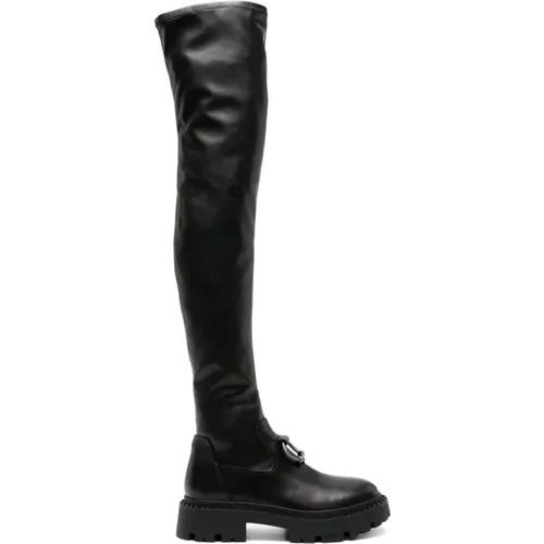 Schwarze Lederstiefel mit Piercing-Detail , Damen, Größe: 36 EU - Ash - Modalova