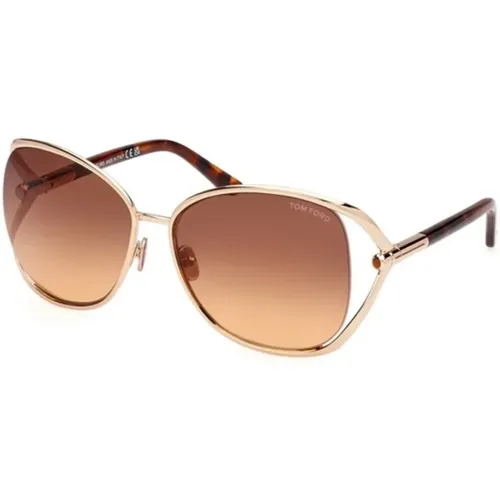 Glänzende roségoldene Sonnenbrille mit braunen Verlaufsgläsern - Tom Ford - Modalova