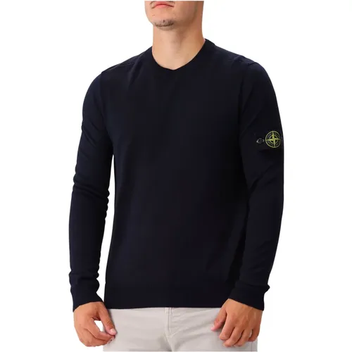 Dunkelblaue Wollstrickpullover , Herren, Größe: XL - Stone Island - Modalova