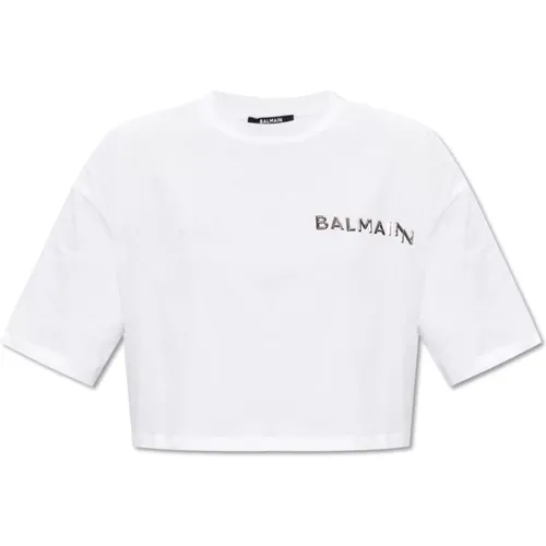 Crop T-Shirt , Damen, Größe: L - Balmain - Modalova