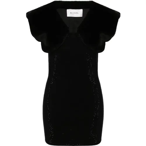 Schwarzes Kleid mit Strass und abnehmbarer Bolero , Damen, Größe: S - Blugirl - Modalova