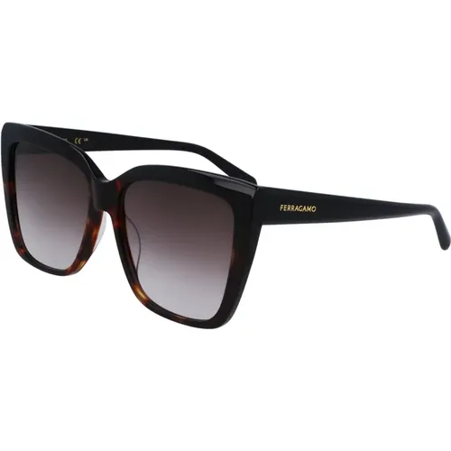 Schwarze und Havana Sonnenbrille Sf1102S 006 , unisex, Größe: 58 MM - Salvatore Ferragamo - Modalova