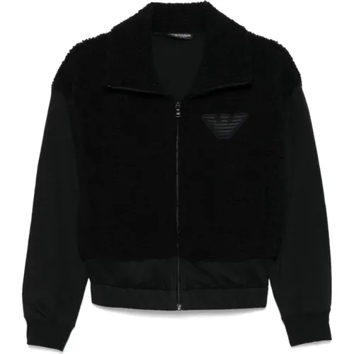 Schwarzer Zip-Sweater mit Taschen , Damen, Größe: L - Emporio Armani - Modalova